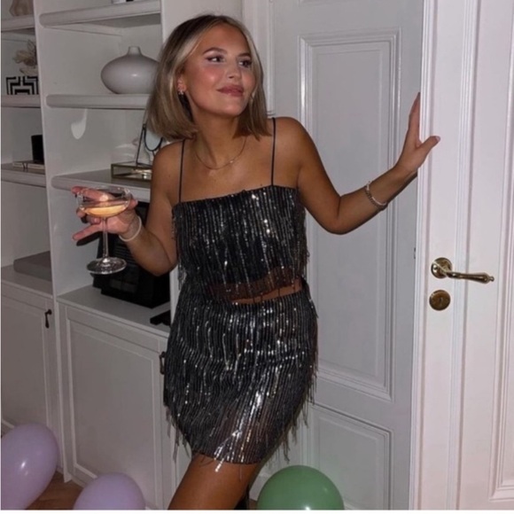 Zara Sequin Camisole Top Silver - Picture 2 of 10